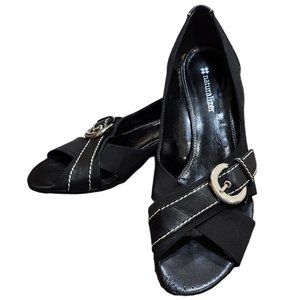 Naturalizer Black Open Toe Leather Heels Pumps Shoes 6.5M